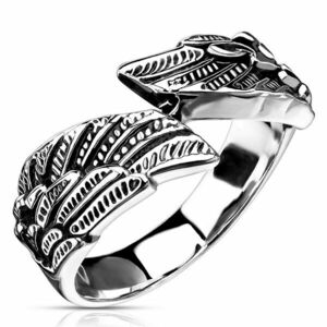 Inel din oțel 316L, forma aripii, culoare argintie - Marime inel: 52 imagine