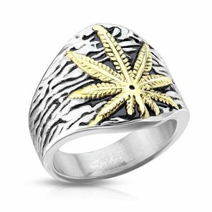 Inel din oțel inoxidabil, frunză de marijuana, culoare argintie - Marime inel: 59 imagine