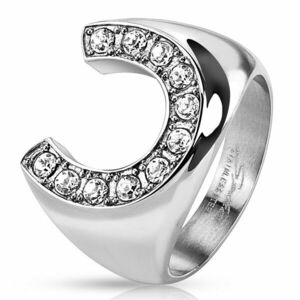 Inel din oțel inoxidabil, potcoavă masivă incrustată cu zirconii - Marime inel: 59 imagine