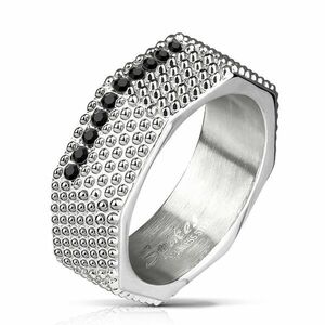 Inel din oțel - stil industrial, șurub masiv cu elemente saliente și zirconi negri - Marime inel: 59 imagine