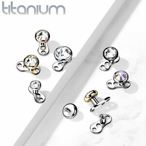 Implant subcutanat de titan „microdermic”, cap - cristal 4 mm, lățime 1, 2 mm - Culoare zirconiu piercing: Argintiu – curcubeu imagine