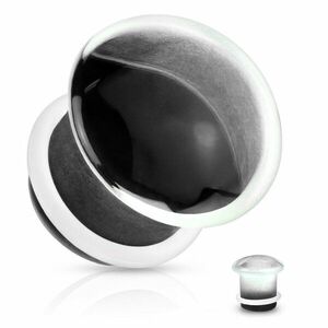 Plug pentru urechi, sticlă transparentă, formă convexă - hrib cu capăt negru, cu un elastic pentru oprire - Lățime: 10 mm imagine