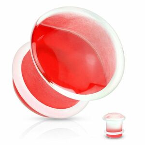 Plug pentru urechi din sticlă transparentă, formă convexă - ciupercă cu finisaj roșu - Lățime: 10 mm imagine