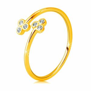 Inel din aur 375 cu brațe înguste - două trifoaie cu zirconii rotunde clare - Marime inel: 49 imagine