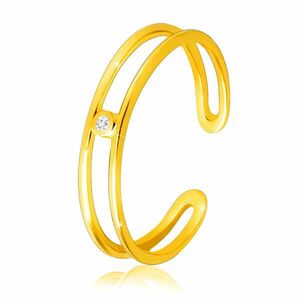Inel din aur galben 9K – brațe subțiri deschise, zircon transparent - Marime inel: 49 imagine
