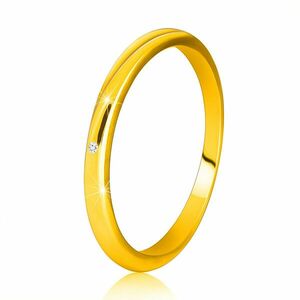 Inel din aur galben 14K - subțire, suprafață netedă, zircon transparent - Marime inel: 49 imagine