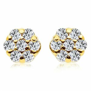 Cercei strălucitori, din aur 375 - floare, diamante rotunde transparente imagine