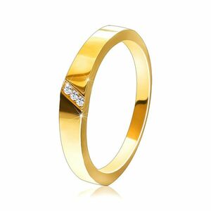 Inel din aur de 14K - crestătură diagonală cu zirconii încorporate - Marime inel: 49 imagine