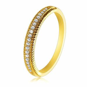 Inel din aur de 14K - ornamente decorative cu crestături pe brațe, zirconii transparente - Marime inel: 49 imagine