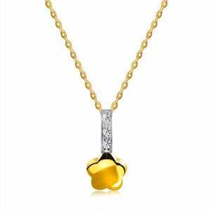 Colier din aur combinat de 14K - floare, linie diamante strălucitoare, lanț delicat imagine