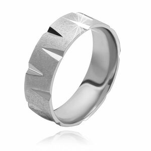 Inel din argint 925 – suprafață mată, crestături triunghiulare lucioase, 6 mm - Marime inel: 56 imagine