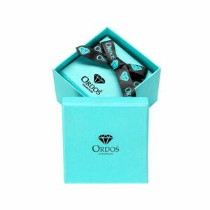 Cutie cadou pentru bijuterii model diamante - design turcoaz cu logo, fundă neagră, pătrată imagine