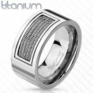 Inel din titan - culoare argintie decorat cu fire metalice, 10 mm - Marime inel: 60 imagine