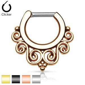 Piercing pentru sept, din oțel - segment circular cu spirală tribală, închidere cu clic, diverse culori - Culoare: Arămiu imagine
