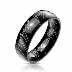 Inel de oțel neagru cu model Lord of the Rings, 6 mm - Marime inel: 48 imagine