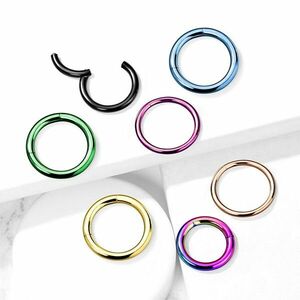 Piercing din oțel chirurgical – inel colorat, închidere cu balamale, 2 mm - Culoare Piercing: Auriu imagine