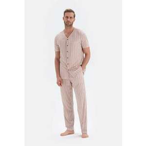Pijama cu model in dungi si buzunar pe piept imagine