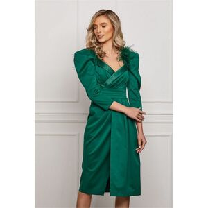 Rochie Dy Fashion verde eleganta cu pene la umeri imagine