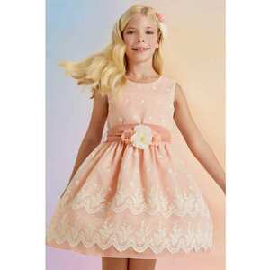 Flared Dress With Lace Inserts - Pastel pink - 140 CM imagine