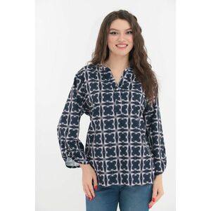Bluza bleumarin cu print geometric si guler tunica imagine
