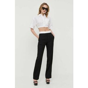 Victoria Beckham pantaloni de lana culoarea negru, drept, high waist imagine