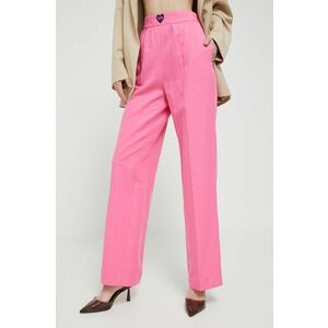 Love Moschino pantaloni din amestec de in culoarea roz, drept, high waist imagine