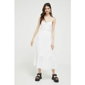 Hollister Co. rochie din bumbac culoarea alb, midi, evazati imagine