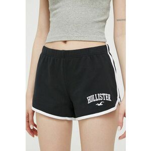 Hollister Co. pantaloni scurti femei, culoarea negru, cu imprimeu, high waist imagine