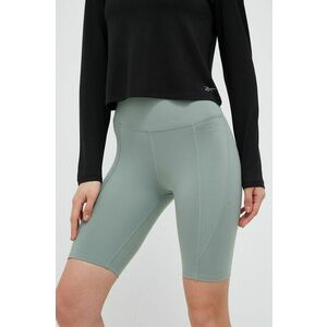 Reebok pantaloni scurți de antrenament Lux culoarea verde, neted, high waist imagine