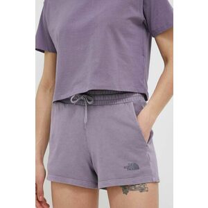 The North Face pantaloni scurti din bumbac culoarea violet, neted, high waist imagine