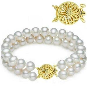 Bratara Dubla Aur Galben si Perle Naturale Albe Premium de 7-8 mm - Cadouri si perle imagine