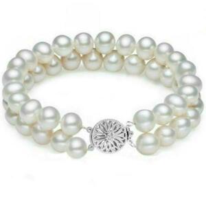 Bratara Dubla Aur Alb si Perle Naturale Albe Premium de 7-8 mm - Cadouri si perle imagine