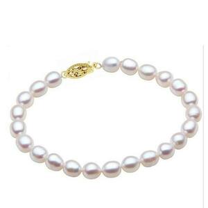 Bratara Perle Naturale Ovale Albe cu Inchizatoare Aur Galben - Cadouri si perle imagine