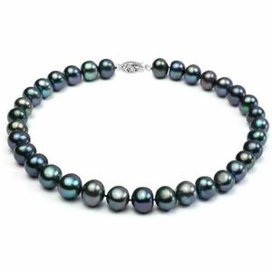 Colier Perle Naturale Negre Mari cu Inchizatoare Aur Alb de 14k - Cadouri si perle imagine