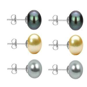 Set Cercei Aur Alb cu Perle Naturale Negre, Crem si Gri de 10 mm - Cadouri si perle imagine