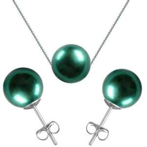 Set Aur Alb si Perle Naturale Premium Verde Smarald - Cadouri si perle imagine