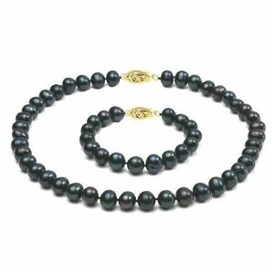 Set Aur 14k si Perle Naturale Negre Mari - Cadouri si perle imagine