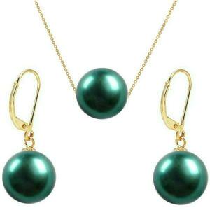 Set Aur Galben 14 karate cu Perle Naturale Premium Verde Smarald - Cadouri si perle imagine