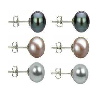Set Cercei Argint cu Perle Naturale Negre, Lavanda si Gri de 10 mm - Cadouri si Perle imagine