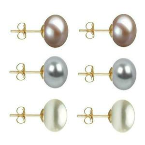 Set Cercei Aur cu Perle Naturale Lavanda, Gri si Albe de 10 mm - Cadouri si Perle imagine