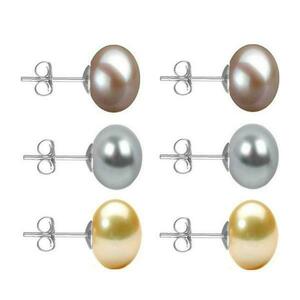Set Cercei Aur Alb cu Perle Naturale Lavanda, Gri si Crem de 10 mm - Cadouri si Perle imagine