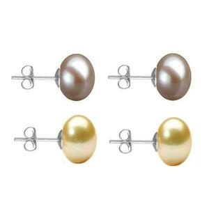 Set Cercei Aur Alb cu Perle Naturale Lavanda si Crem de 10 mm - Cadouri si Perle imagine