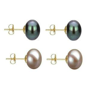 Set Cercei Aur cu Perle Naturale Negre si Lavanda de 10 mm - Cadouri si Perle imagine