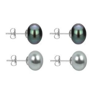 Set Cercei Aur Alb cu Perle Naturale Negre si Gri de 10 mm - Cadouri si Perle imagine