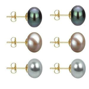 Set Cercei Aur cu Perle Naturale Negre, Lavanda si Gri de 10 mm - Cadouri si Perle imagine