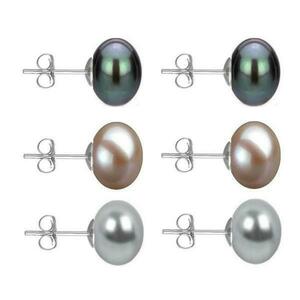 Set Cercei Aur Alb cu Perle Naturale Negre, Lavanda si Gri de 10 mm - Cadouri si Perle imagine