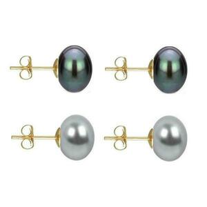 Set Cercei Aur cu Perle Naturale Negre si Gri de 10 mm - Cadouri si Perle imagine