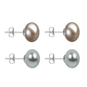 Set Cercei Aur Alb cu Perle Naturale Lavanda si Gri de 10 mm - Cadouri si Perle imagine