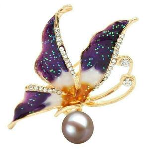 Brosa Pandantiv Fluture Mov cu Perla Naturala Lavanda - Cadouri si perle imagine