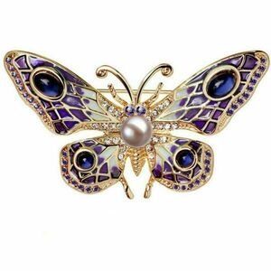 Brosa Pandantiv Fluture Mov Ochi de Pisica cu Perla Naturala Lavanda de 8 mm - Cadouri si perle imagine